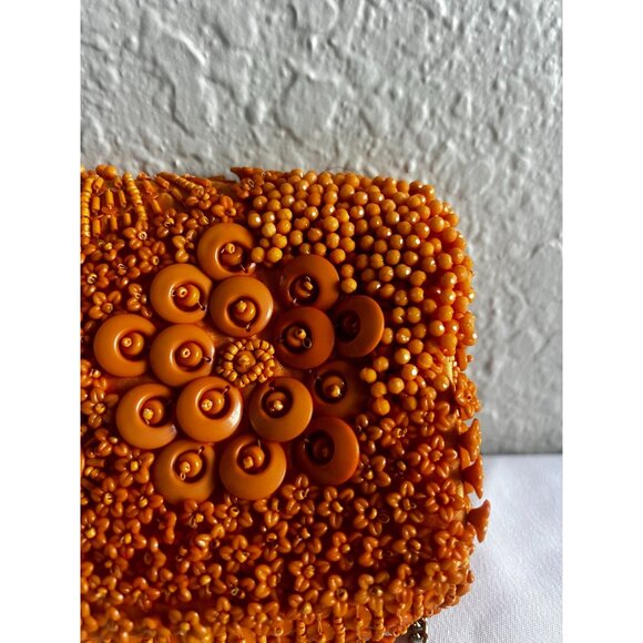 Orange Beaded Handbag Acrylic Bead Small Purse - Picture 2 of 9